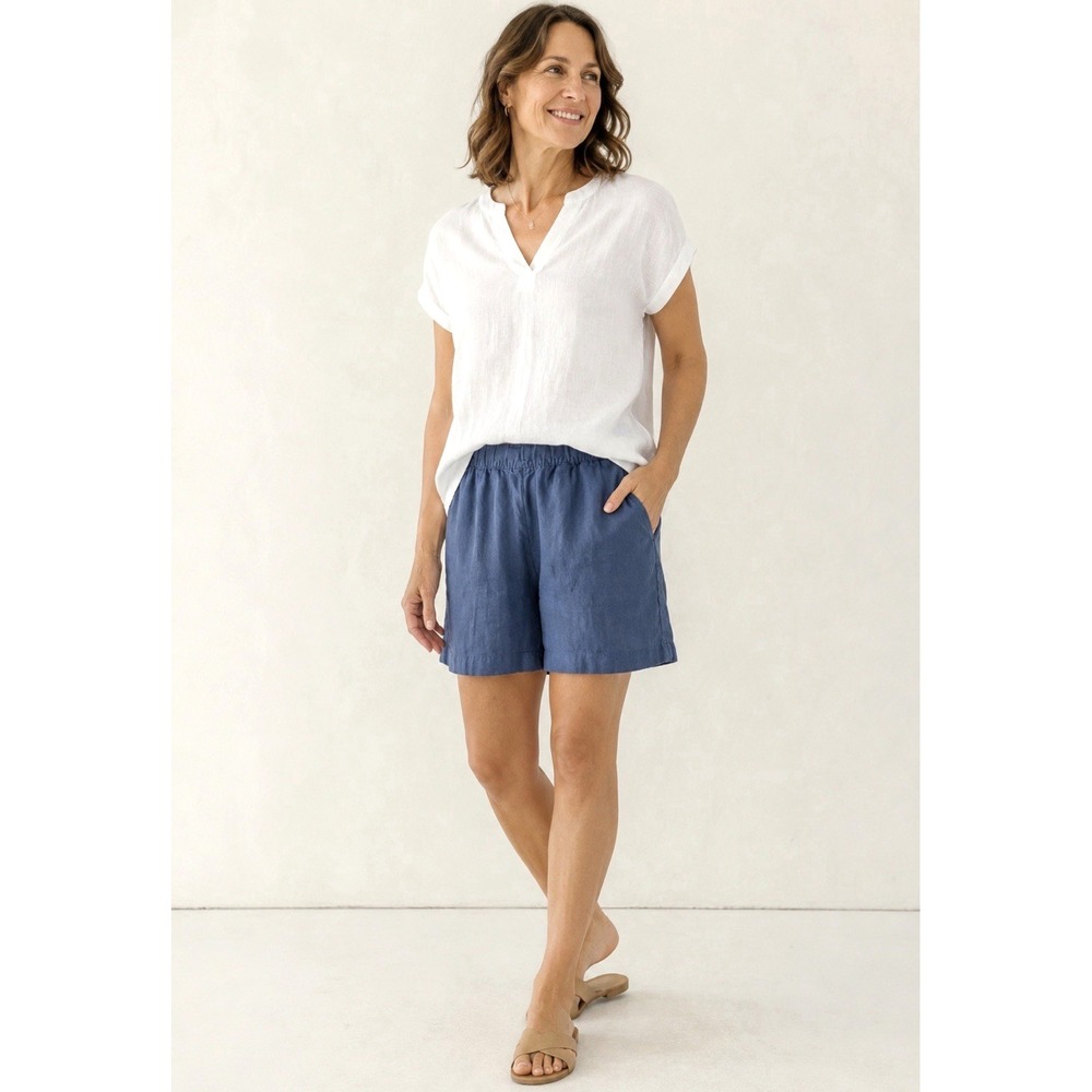NEW! J Jill Pure Jill Pull On Linen Shorts Blue Gray SZ PXS